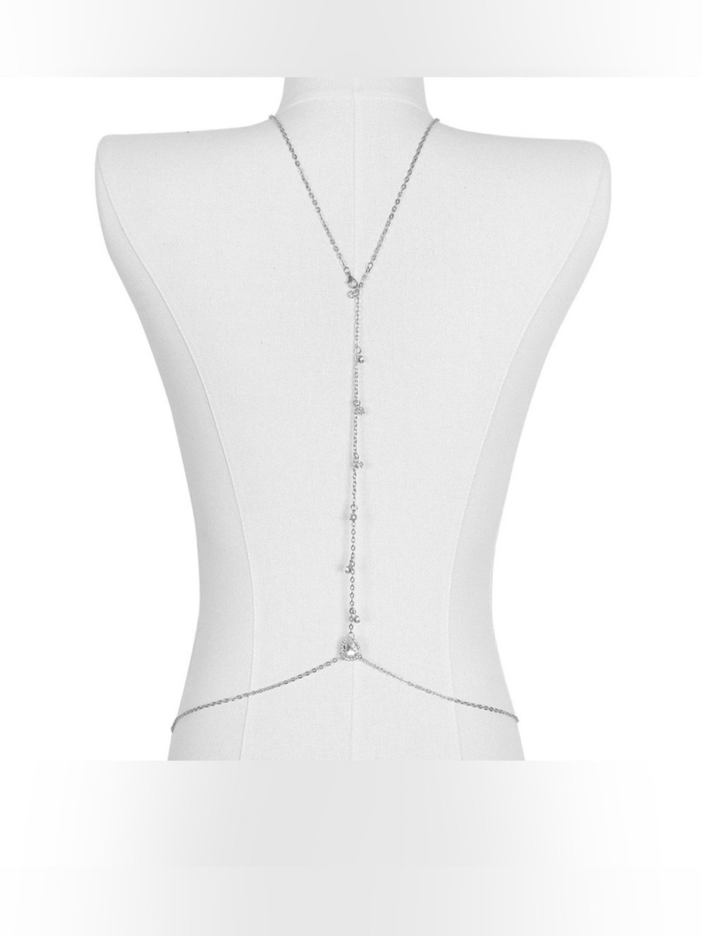 Silver Crystal Backdrop Necklace & Body Chain for Backless Dresses